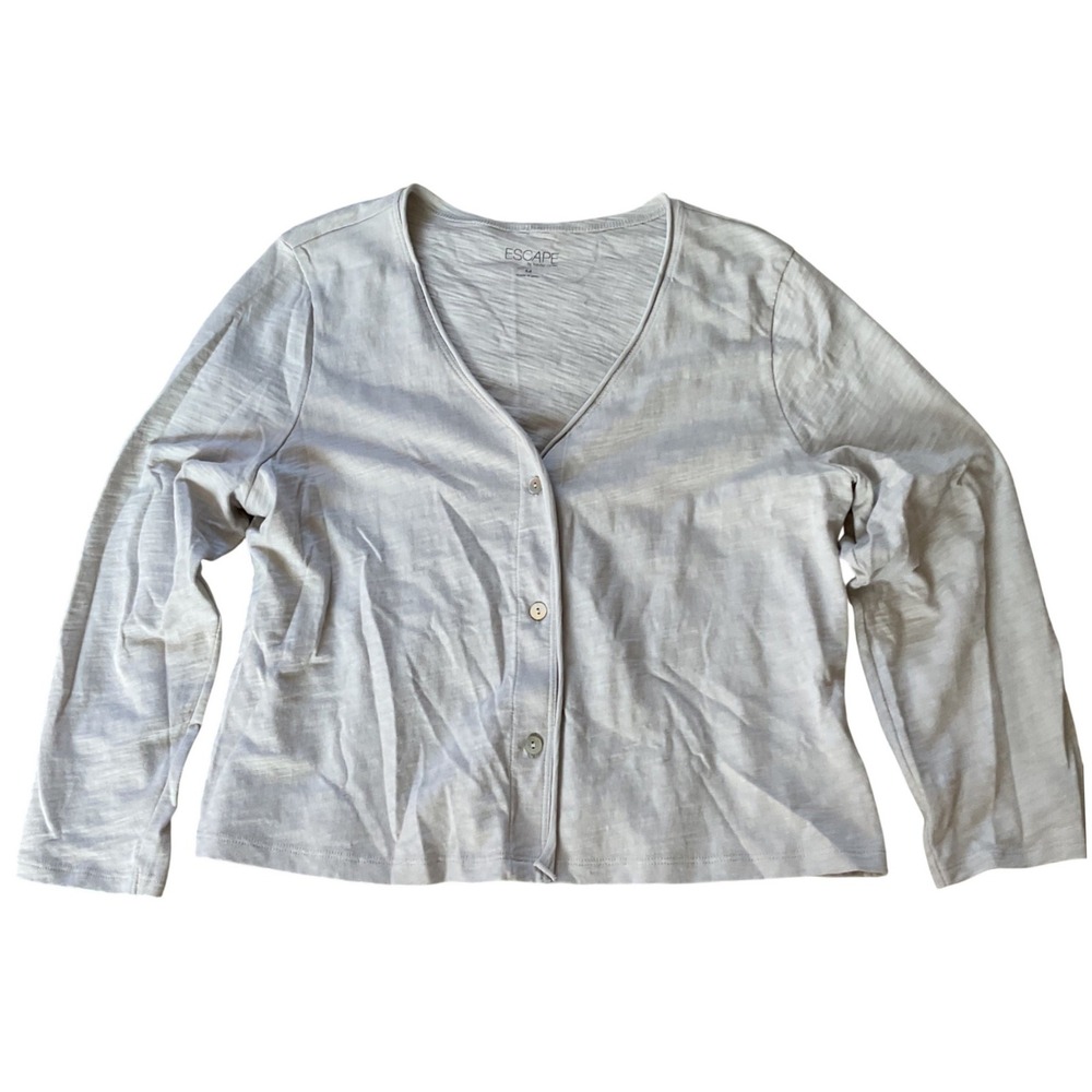 Escape by Habitat 100% Cotton Slub Knit V-Neck Cardigan Gray Womens M